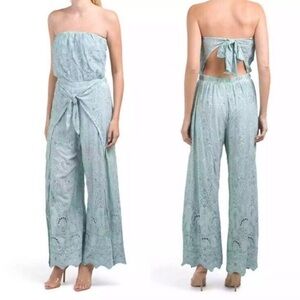 Young Fabulous and Broke Ellis Eyelet Jumpsuit strapless surf wash Light…